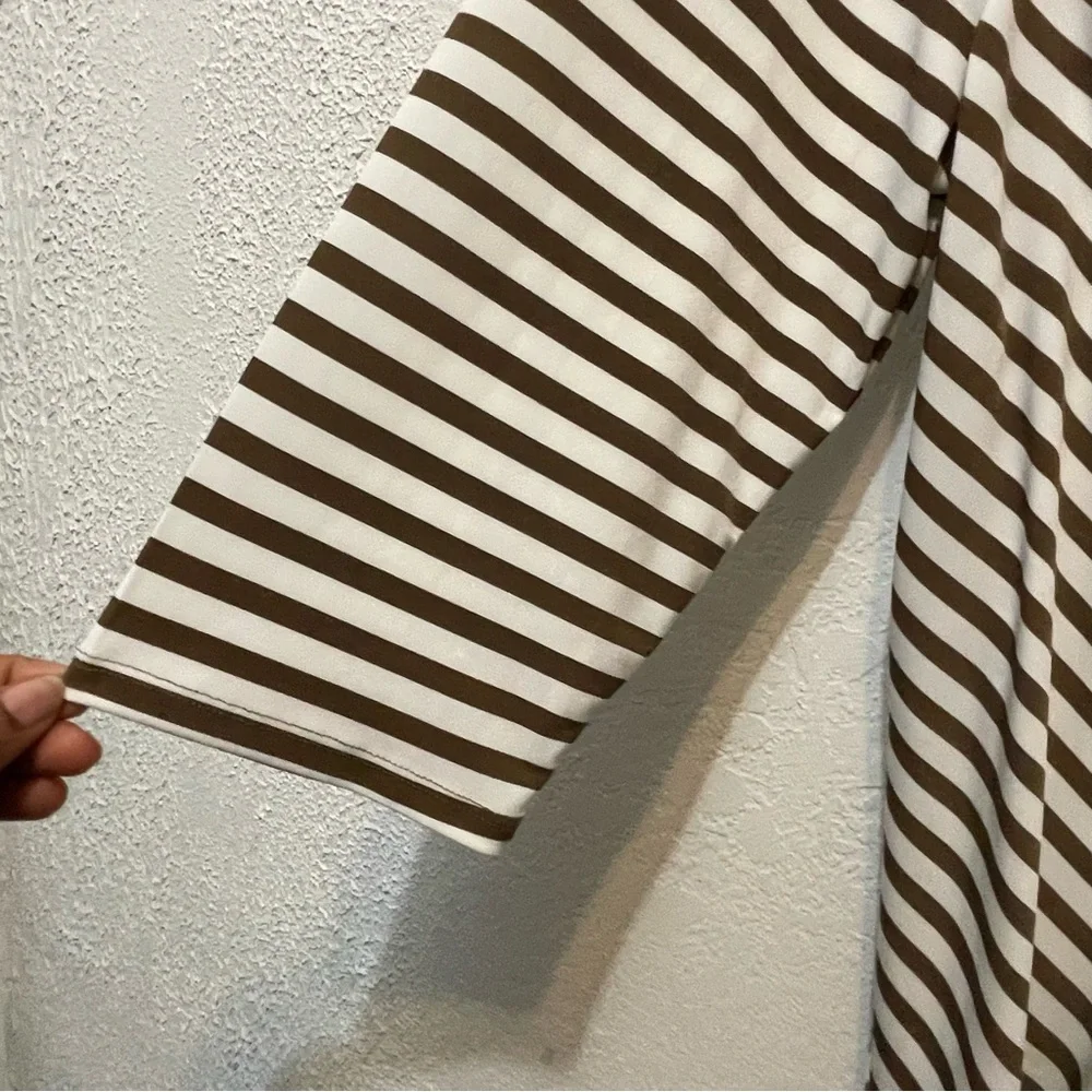 Chico’s 3 US XL Top Shirt Brown Striped 3/4 Sleeve Round Neck Stretch Women’s - Picture 6 of 8